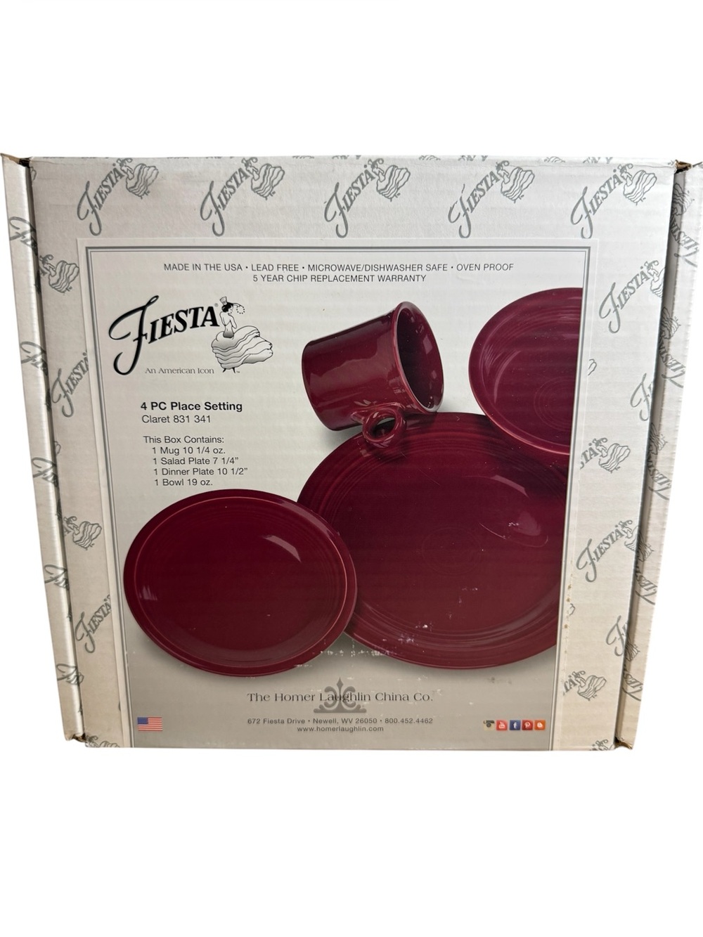 New Fiesta Fiestaware Claret 4 Piece Place Setting Plate Bowl Mug USA Made